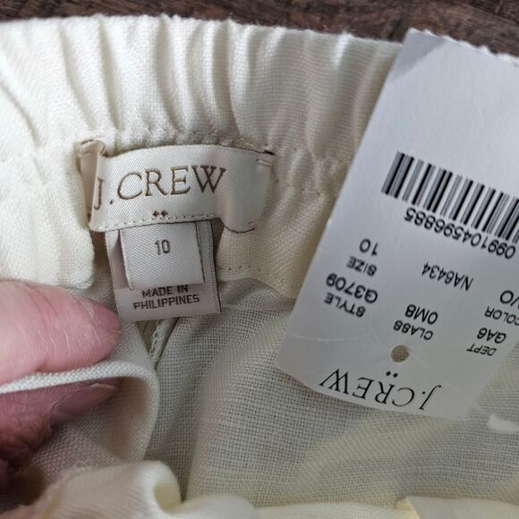 New J. Crew elastic waist shorts white linen cotton pockets 10 medium - Picture 4 of 8